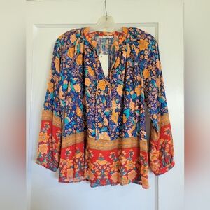 NWT Grifflin Paris Floral Boho Long Sleeve Blouse Size Medium